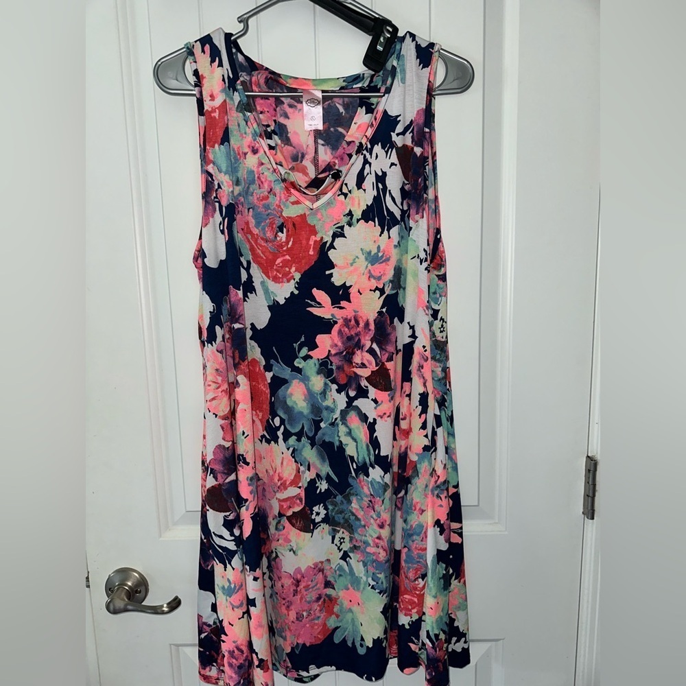 Navy and Pink Floral Sleeveless Dress